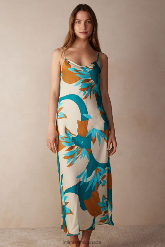 Apparel CA Intimissimi Women Summer Vibes Long Viscose Satin Slip 241J-Summer Vibes Print DD6R6T1214