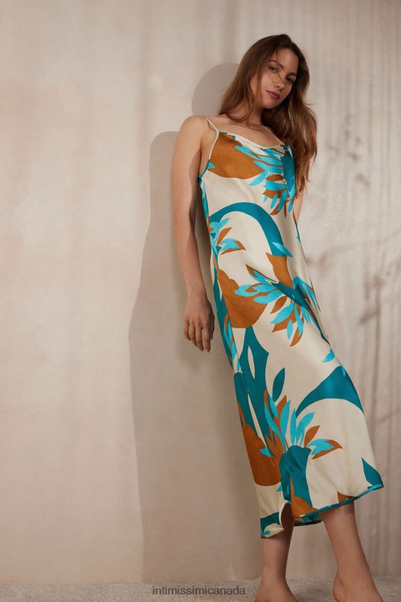 Apparel CA Intimissimi Women Summer Vibes Long Viscose Satin Slip 241J-Summer Vibes Print DD6R6T1214