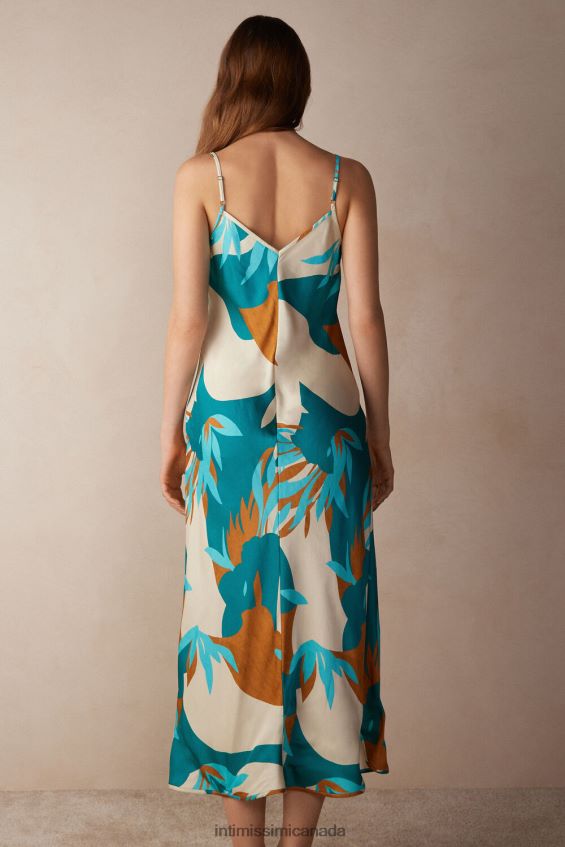 Apparel CA Intimissimi Women Summer Vibes Long Viscose Satin Slip 241J-Summer Vibes Print DD6R6T1214