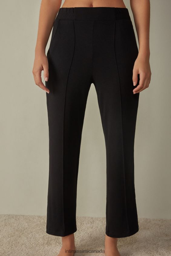 Apparel CA Intimissimi Women Modal Fleece with Cashmere Palazzo Trousers 019-Black DD6R6T1380