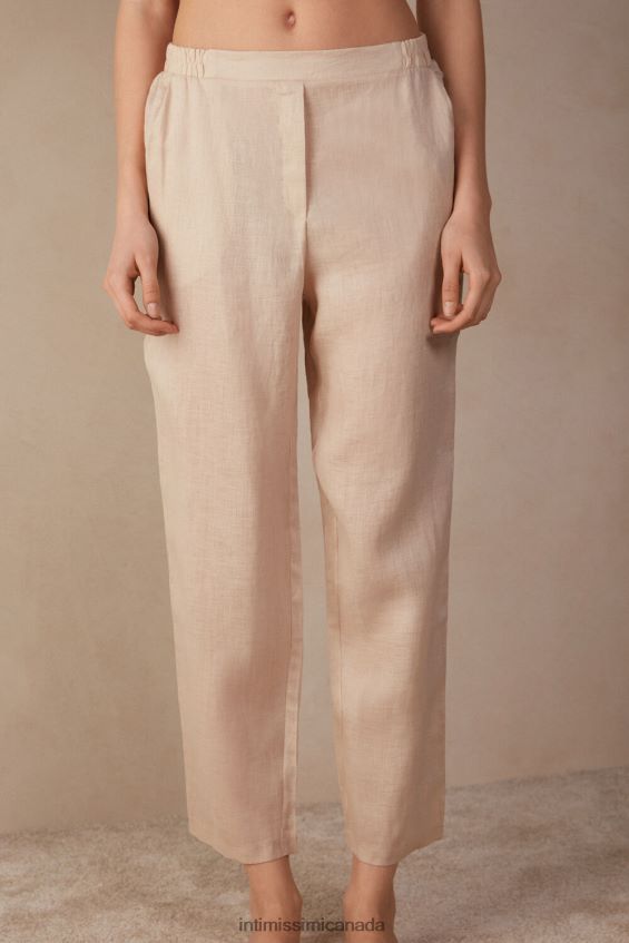 Apparel CA Intimissimi Women Plain-Weave Linen Trousers 913I-Beige Rope DD6R6T1292
