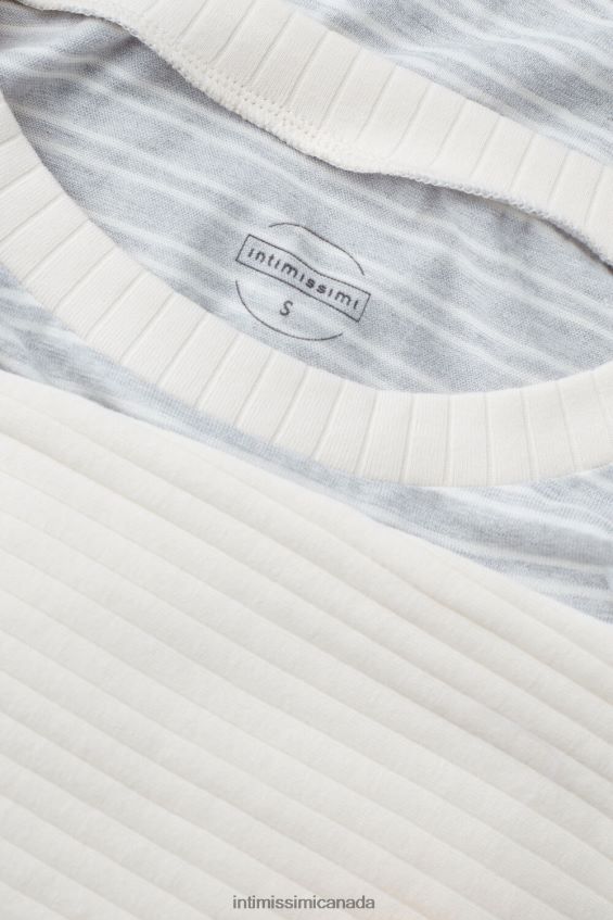 Apparel CA Intimissimi Women Casual Sunday Long-Sleeved Top 224J-Grey Melange/Vanilla Beige Stripe DD6R6T1559