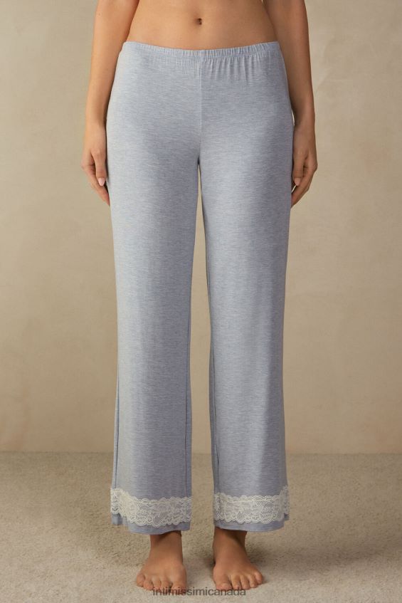 Apparel CA Intimissimi Women Full-Length Modal Trousers with Lace Details 009J-Light Blue Melange DD6R6T1606