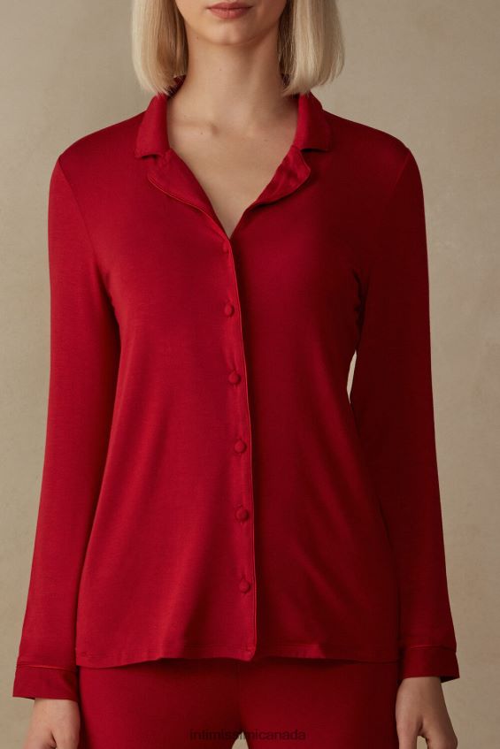 Apparel CA Intimissimi Women Long-Sleeve Micromodal Jacket 1473-Red DD6R6T1651