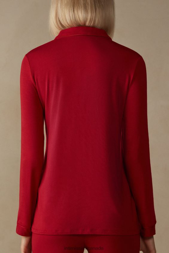 Apparel CA Intimissimi Women Long-Sleeve Micromodal Jacket 1473-Red DD6R6T1651