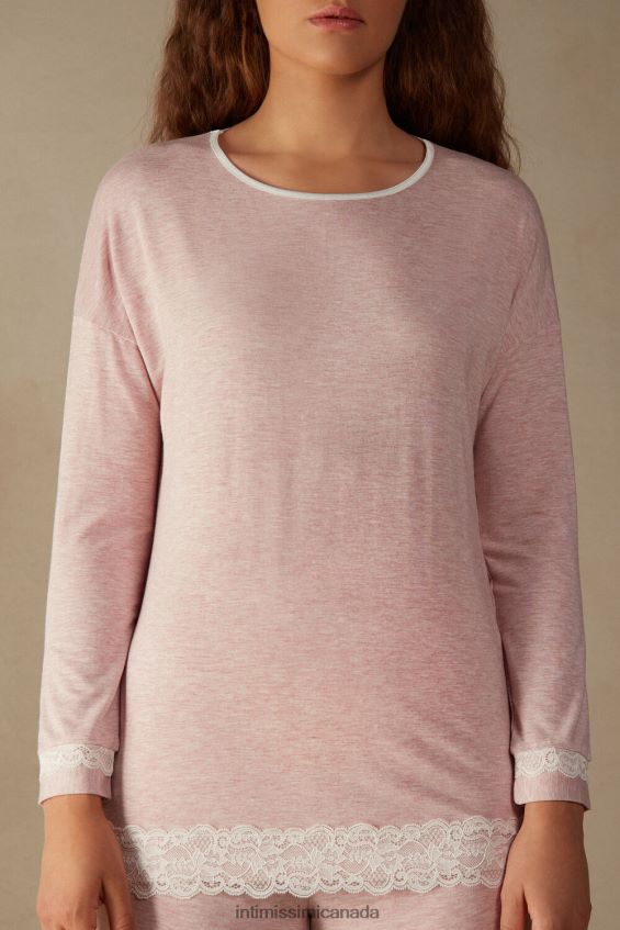 Apparel CA Intimissimi Women Long-Sleeve Round-Neck Modal Top 008J-Light Pink Melange DD6R6T1621