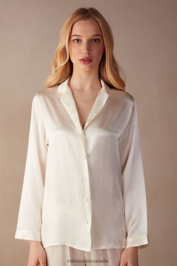 Apparel CA Intimissimi Women Mannish-Cut Jacket in Silk Satin 2127-Powder White DD6R6T1668