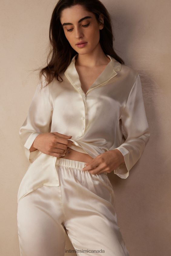 Apparel CA Intimissimi Women Mannish-Cut Jacket in Silk Satin 2127-Powder White DD6R6T1668