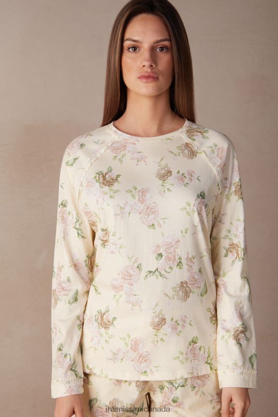 Apparel CA Intimissimi Women Scent of Roses Long-Sleeved Cotton Top 205J-Scent Of Roses Print DD6R6T1549