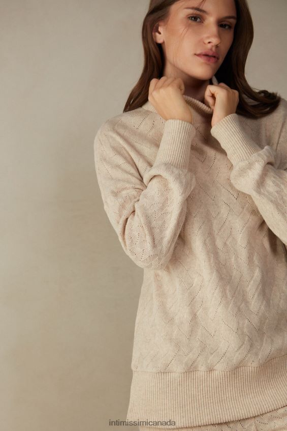 Apparel CA Intimissimi Women Winter Braid Jacquard Long-Sleeved Jumper 2106-Beige Blend DD6R6T1610