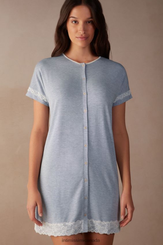 Apparel CA Intimissimi Women Button-Down Nightdress with Lace Details 009J-Light Blue Melange DD6R6T1541