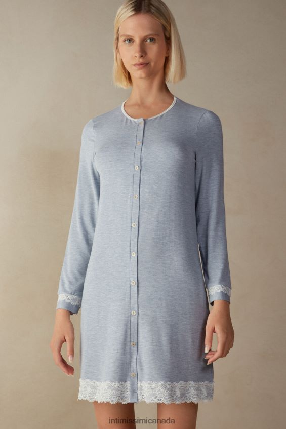 Apparel CA Intimissimi Women Button-Front Nightdress with Lace Detail 009J-Light Blue Melange DD6R6T1603