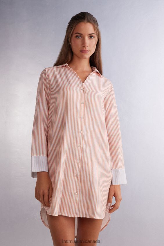 Apparel CA Intimissimi Women Neverending Summer Button-Up Nightdress 350J-Rust Stripes DD6R6T1493