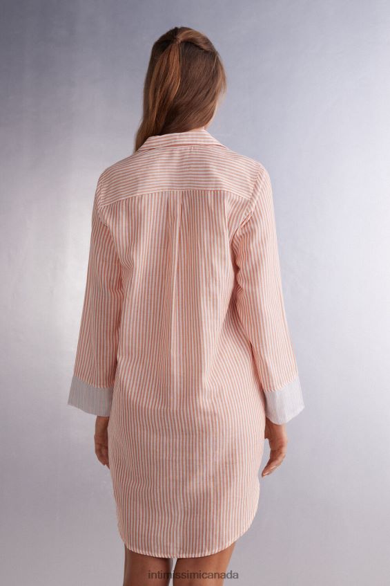 Apparel CA Intimissimi Women Neverending Summer Button-Up Nightdress 350J-Rust Stripes DD6R6T1493