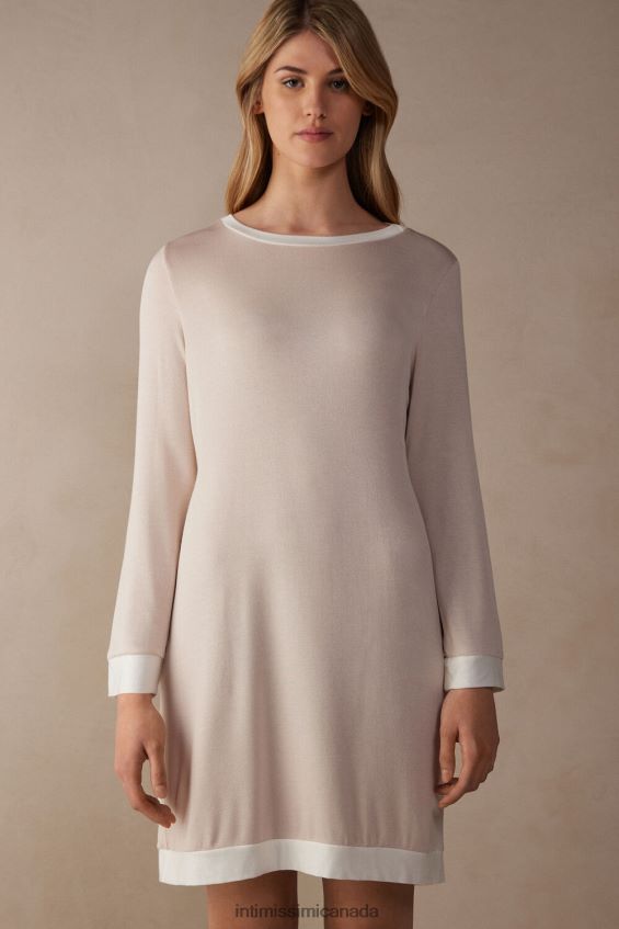 Apparel CA Intimissimi Women Simple Elegance Nightdress 227J-Silk Pink/Powder White DD6R6T1573