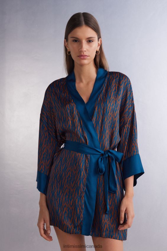 Apparel CA Intimissimi Women Go Animalier Viscose Satin Kimono 351J-St.Go Animalier Lightcinn/Blue DD6R6T1490