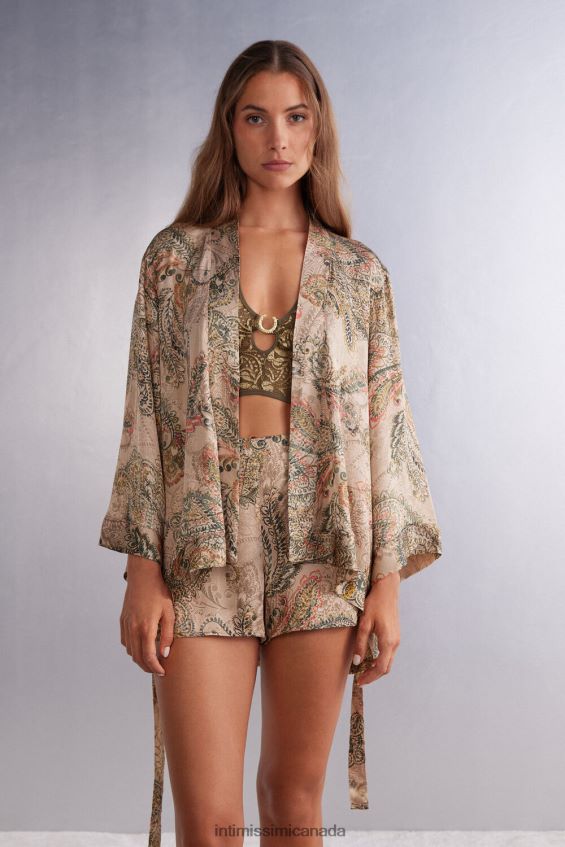 Apparel CA Intimissimi Women Golden Goddess Viscose Satin Kimono 342J-St.Golden Goddess DD6R6T1492