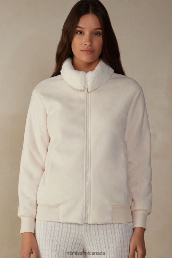 Apparel CA Intimissimi Women Lady from the Mountains Fleece Bomber Jacket 5105-Bianco Natural DD6R6T1598