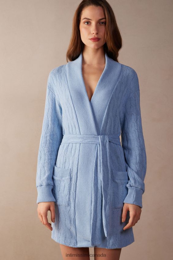 Apparel CA Intimissimi Women Lost in Fields Cable-Knit Dressing Gown 7493-Light Blue DD6R6T1566