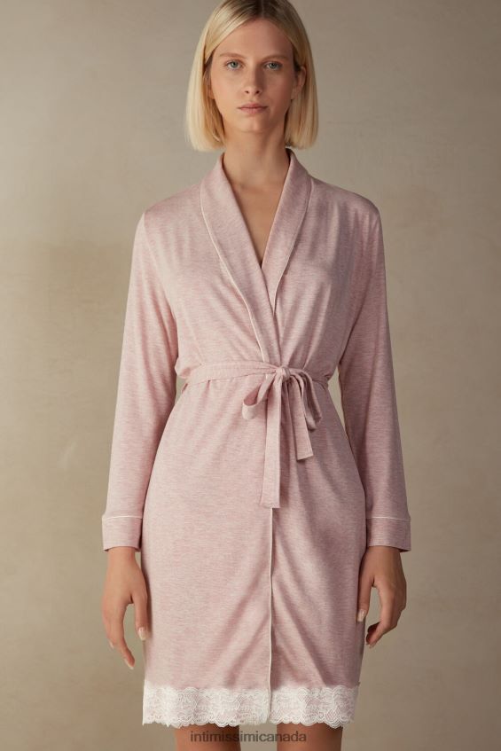Apparel CA Intimissimi Women Modal Robe with Lace Detail 008J-Light Pink Melange DD6R6T1596