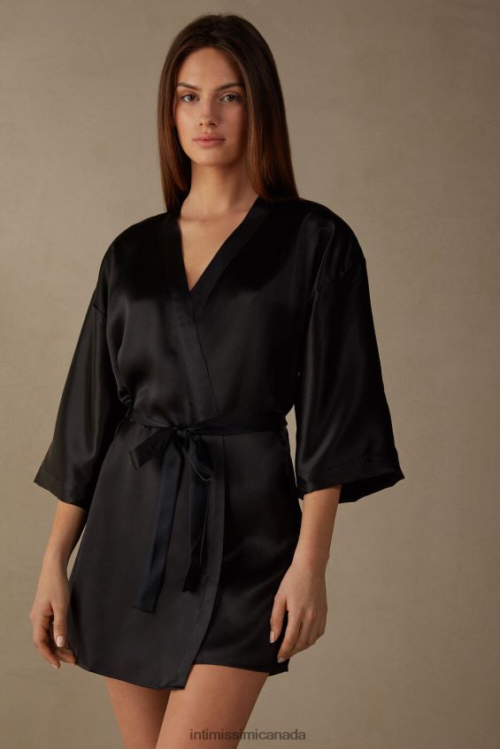 Apparel CA Intimissimi Women Silk Kimono 019-Black DD6R6T1679