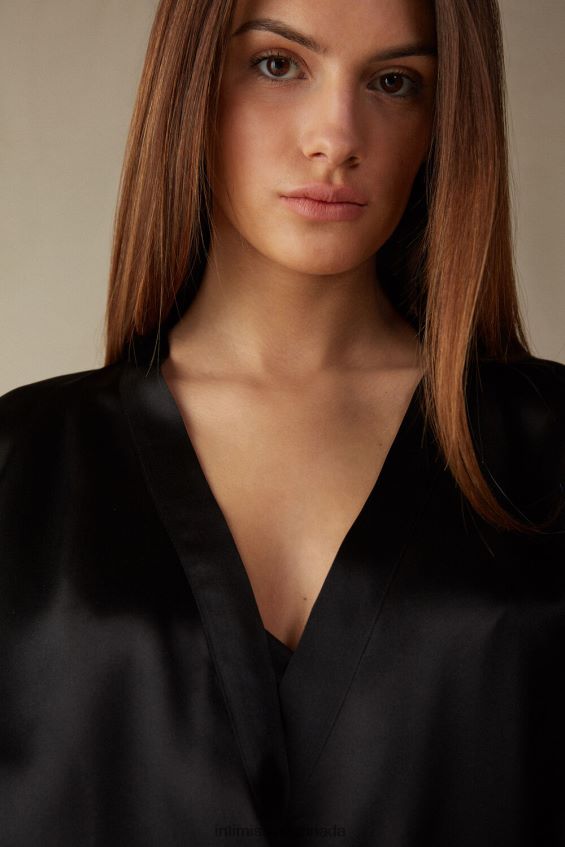 Apparel CA Intimissimi Women Silk Kimono 019-Black DD6R6T1679