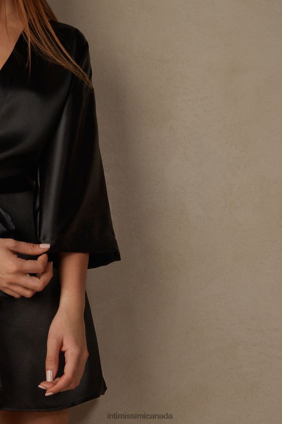 Apparel CA Intimissimi Women Silk Kimono 019-Black DD6R6T1679