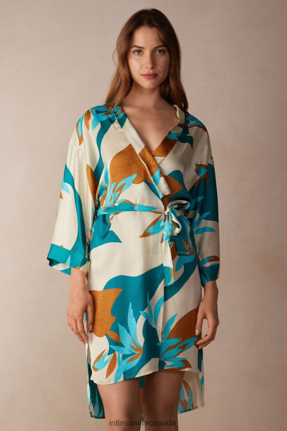 Apparel CA Intimissimi Women Summer Vibes Viscose Satin Kimono 241J-Summer Vibes Print DD6R6T1523
