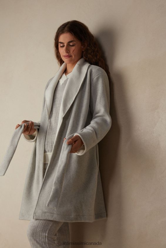 Apparel CA Intimissimi Women Warm Cuddles Dressing Gown 153J-Grey Melange/Cream DD6R6T1578