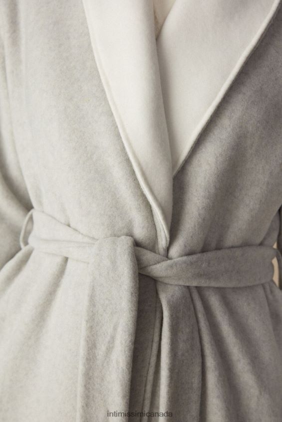 Apparel CA Intimissimi Women Warm Cuddles Dressing Gown 153J-Grey Melange/Cream DD6R6T1578