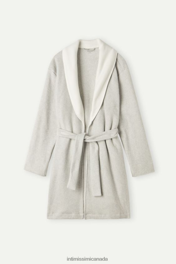 Apparel CA Intimissimi Women Warm Cuddles Dressing Gown 153J-Grey Melange/Cream DD6R6T1578