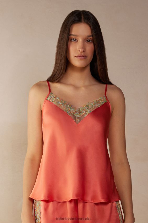 Apparel CA Intimissimi Women Candy Colors Silk Top 249J-Coral Red DD6R6T1281