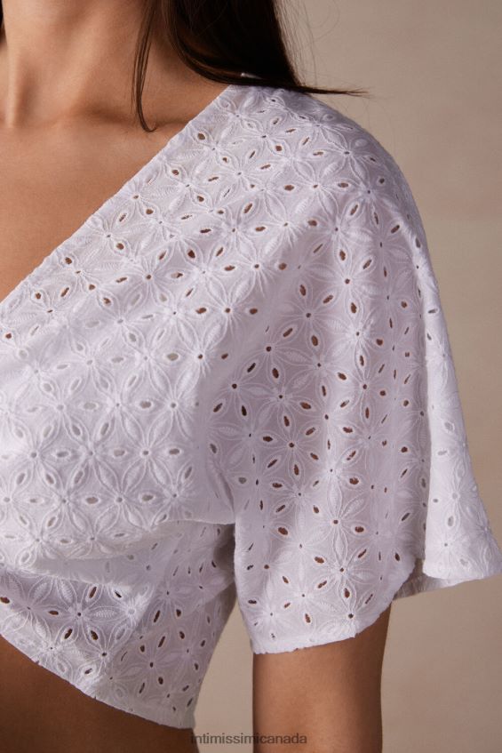 Apparel CA Intimissimi Women Hello Sunshine Wrap-Over Top in Sangallo 001-White DD6R6T1529