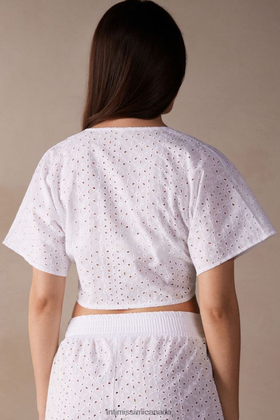 Apparel CA Intimissimi Women Hello Sunshine Wrap-Over Top in Sangallo 001-White DD6R6T1529