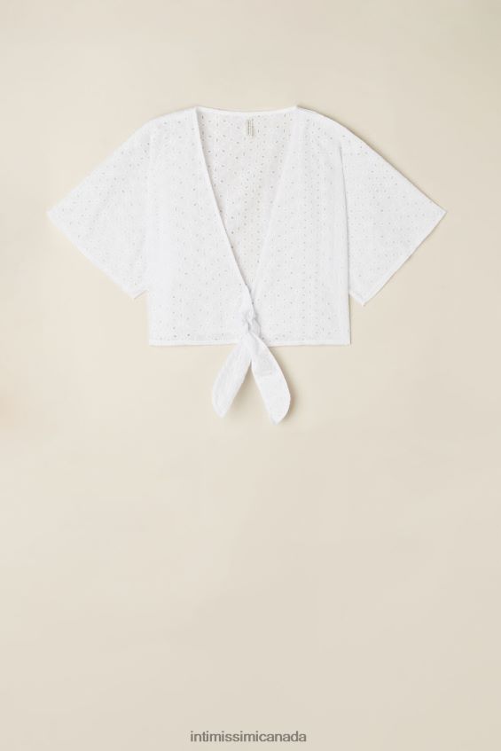 Apparel CA Intimissimi Women Hello Sunshine Wrap-Over Top in Sangallo 001-White DD6R6T1529
