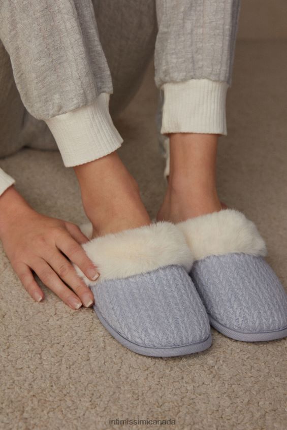 Slippers CA Intimissimi Women Corduroy and Faux Fur Slippers 161J-Light Blue DD6R6T1582
