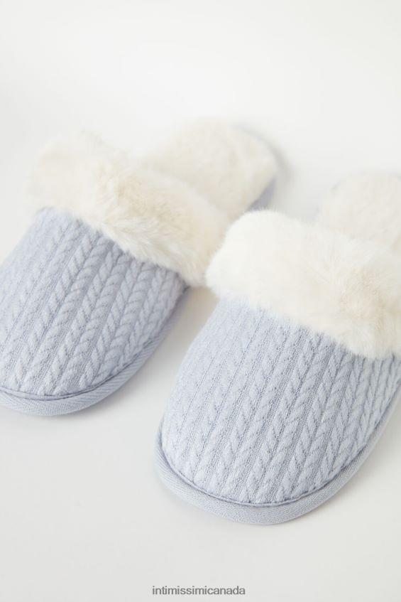 Slippers CA Intimissimi Women Corduroy and Faux Fur Slippers 161J-Light Blue DD6R6T1582
