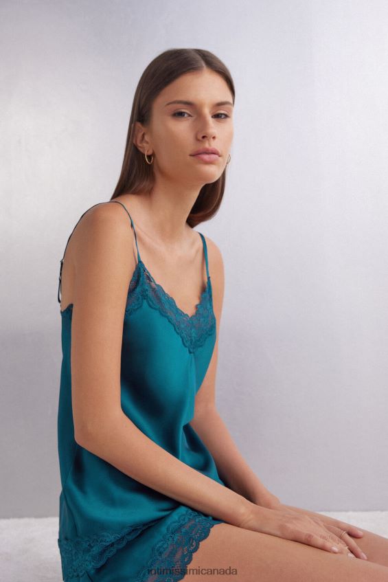 Apparel CA Intimissimi Women Lace and Silk Top 346J-Teal Blue DD6R6T1264