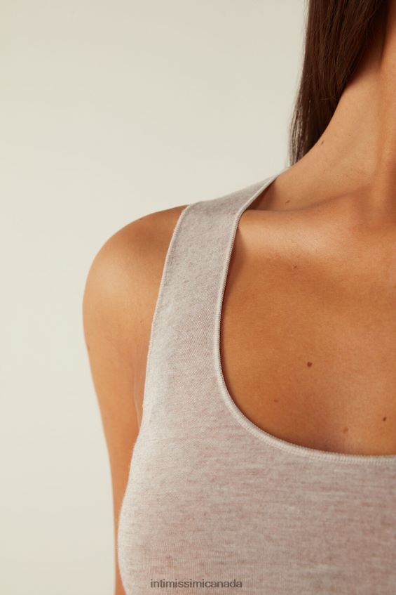 Apparel CA Intimissimi Women Modal Cashmere Ultralight Wide-Shoulder Top 7525-Shell Beige Melange DD6R6T1449