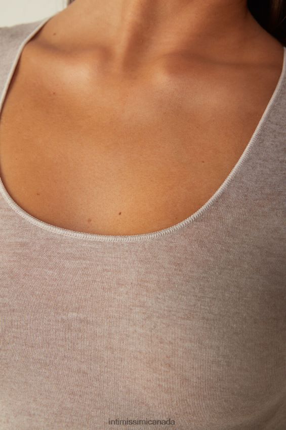 Apparel CA Intimissimi Women Modal Cashmere Ultralight Wide-Shoulder Top 7525-Shell Beige Melange DD6R6T1449