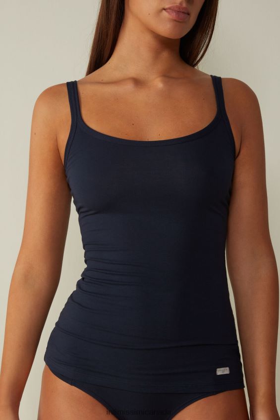Apparel CA Intimissimi Women Natural Cotton Strappy Top 1467-Intense Blue DD6R6T1458