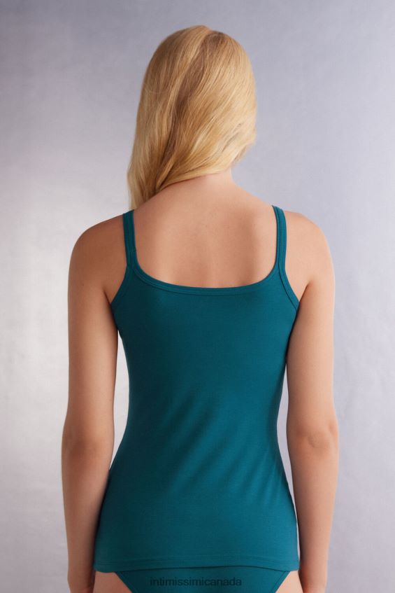 Apparel CA Intimissimi Women Natural Cotton Strappy Top 346J-Teal Blue DD6R6T1270