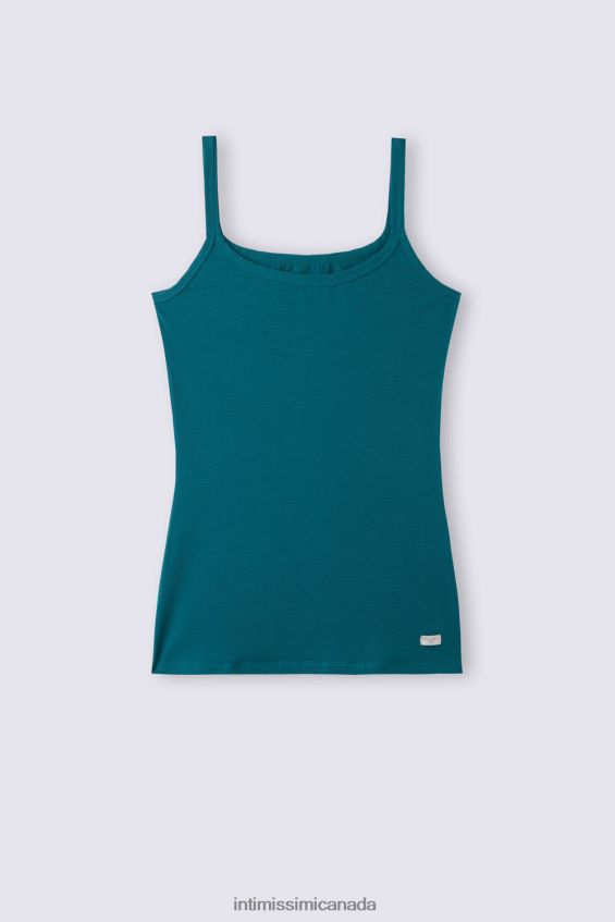 Apparel CA Intimissimi Women Natural Cotton Strappy Top 346J-Teal Blue DD6R6T1270