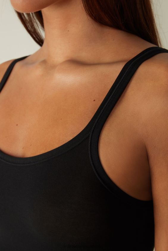 Apparel CA Intimissimi Women Ultralight Supima Cotton Top 019-Black DD6R6T1412