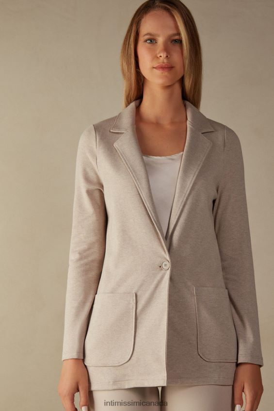 Apparel CA Intimissimi Women Cotton Interlock Buttoned Jacket 3041-Bianco DD6R6T1360