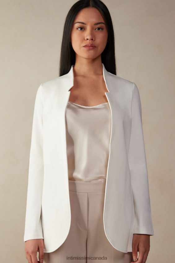 Apparel CA Intimissimi Women Long-Sleeved Cotton Interlock Cardigan 2127-Powder White DD6R6T1413