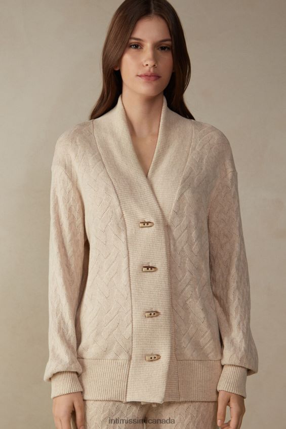 Apparel CA Intimissimi Women Winter Braid Jacquard Long-Sleeved Cardigan 2106-Beige Blend DD6R6T1349