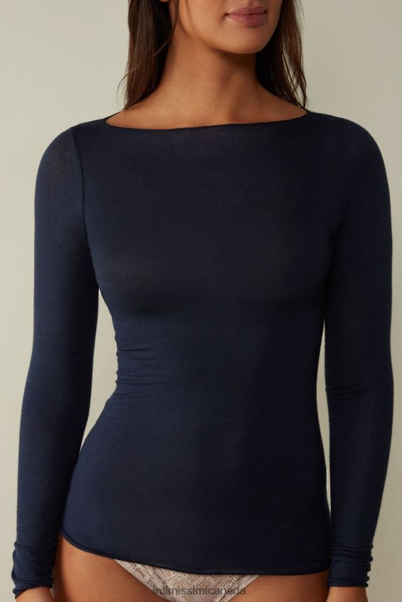 Apparel CA Intimissimi Women Boat Neck Modal Cashmere Ultralight Jumper 1467-Intense Blue DD6R6T1438