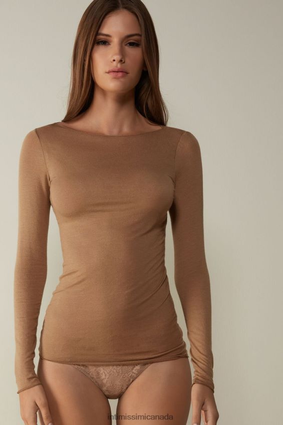 Apparel CA Intimissimi Women Boat Neck Modal Cashmere Ultralight Jumper 233I-Toffee Brown DD6R6T1433