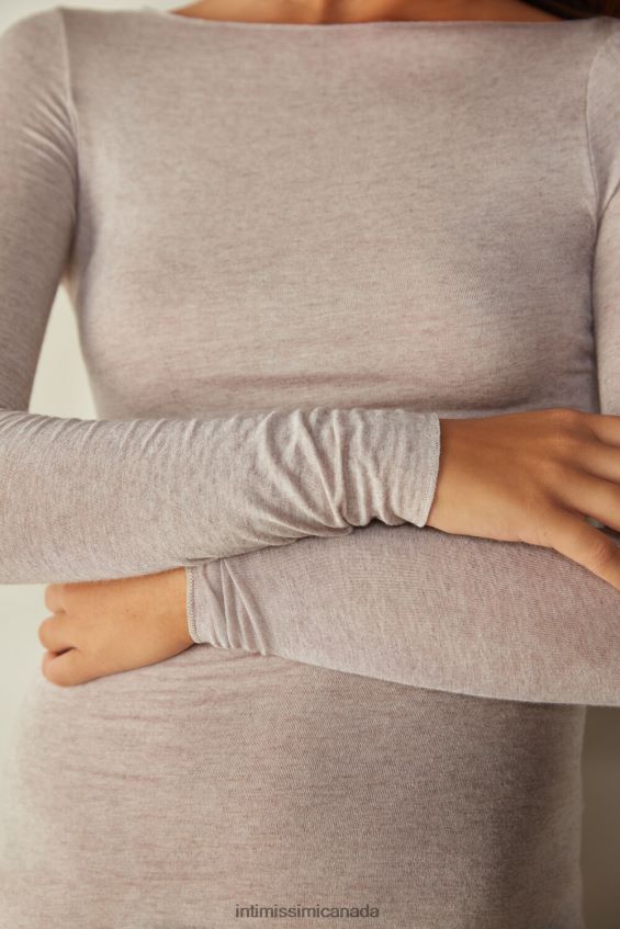 Apparel CA Intimissimi Women Boat Neck Modal Cashmere Ultralight Jumper 7525-Shell Beige Melange DD6R6T1450